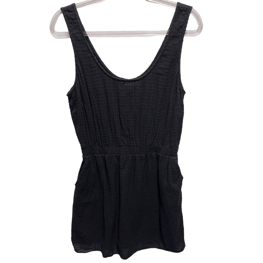 Pure Cotton Waffle Gauzy Knit Mini Little Black Dress Sundress with Pockets